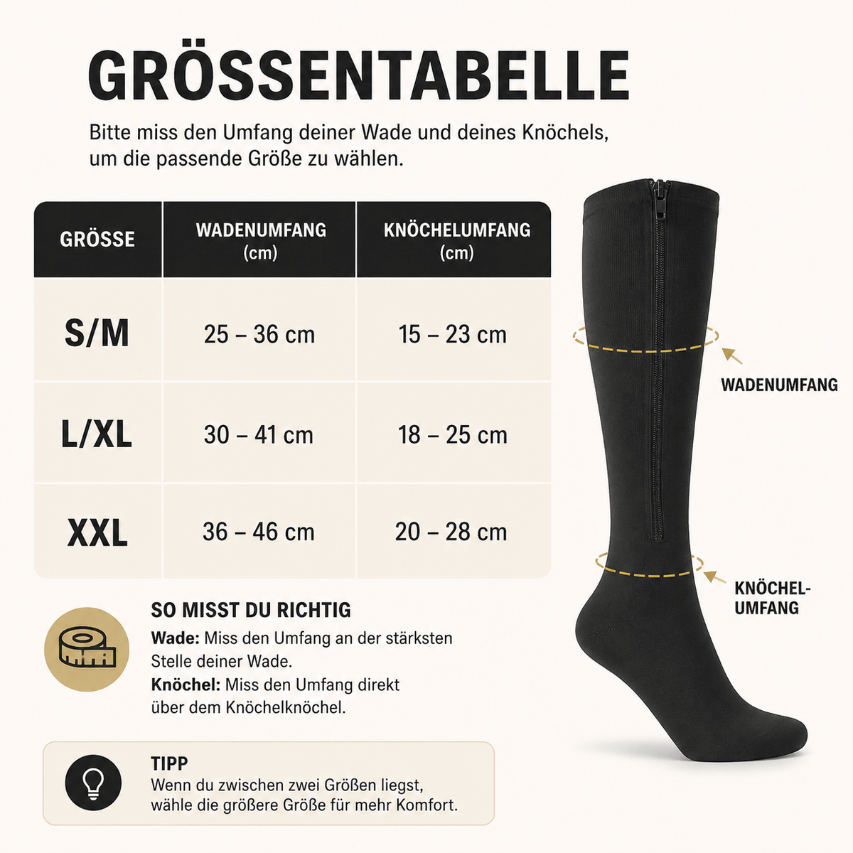 Kompressionssocken mit Reißverschluss