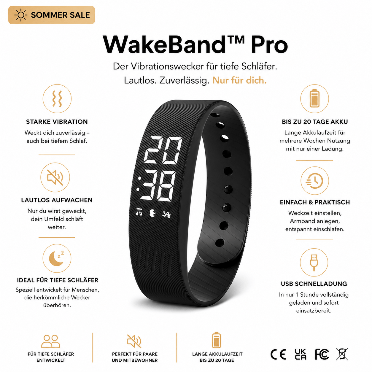 WakeBand™ Pro | Der lautlose Vibrationswecker für tiefe Schläfer