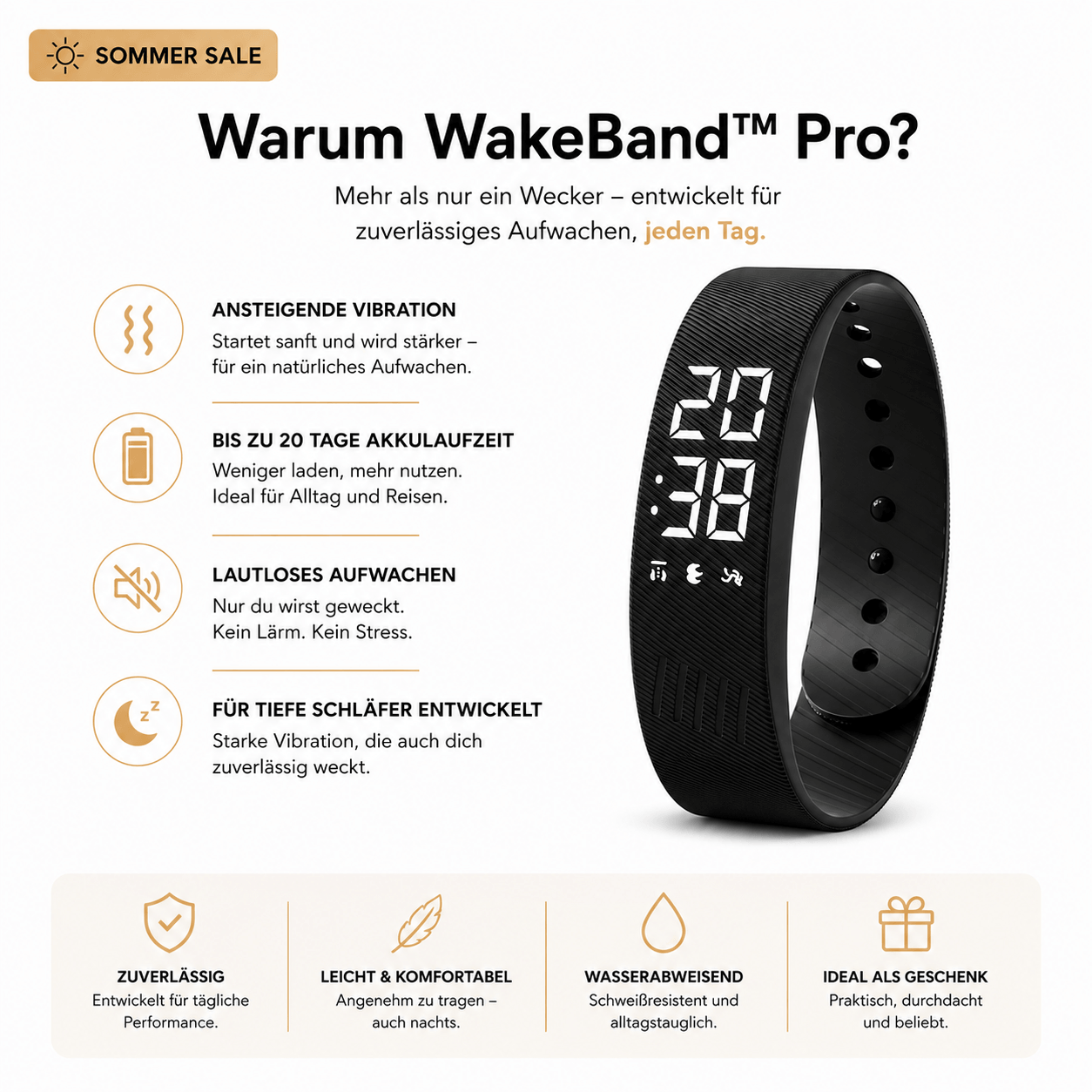 WakeBand™ Pro | Der lautlose Vibrationswecker für tiefe Schläfer