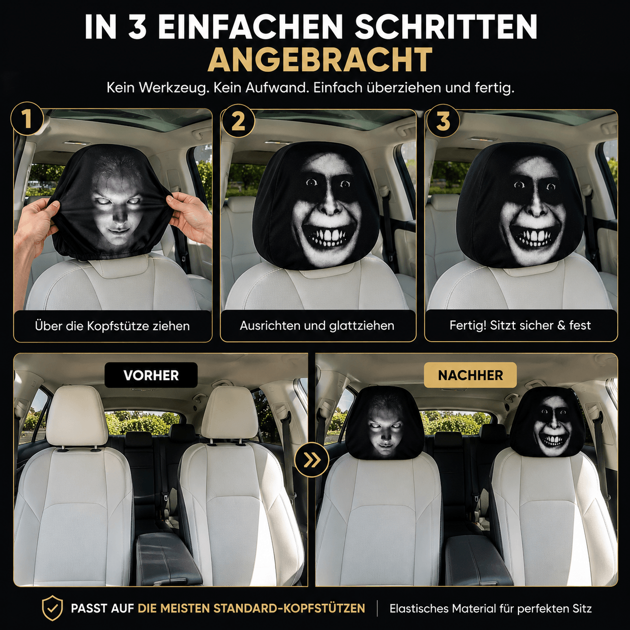 ScareCover™ | Gruseliger Kopfstützenbezug für dein Auto