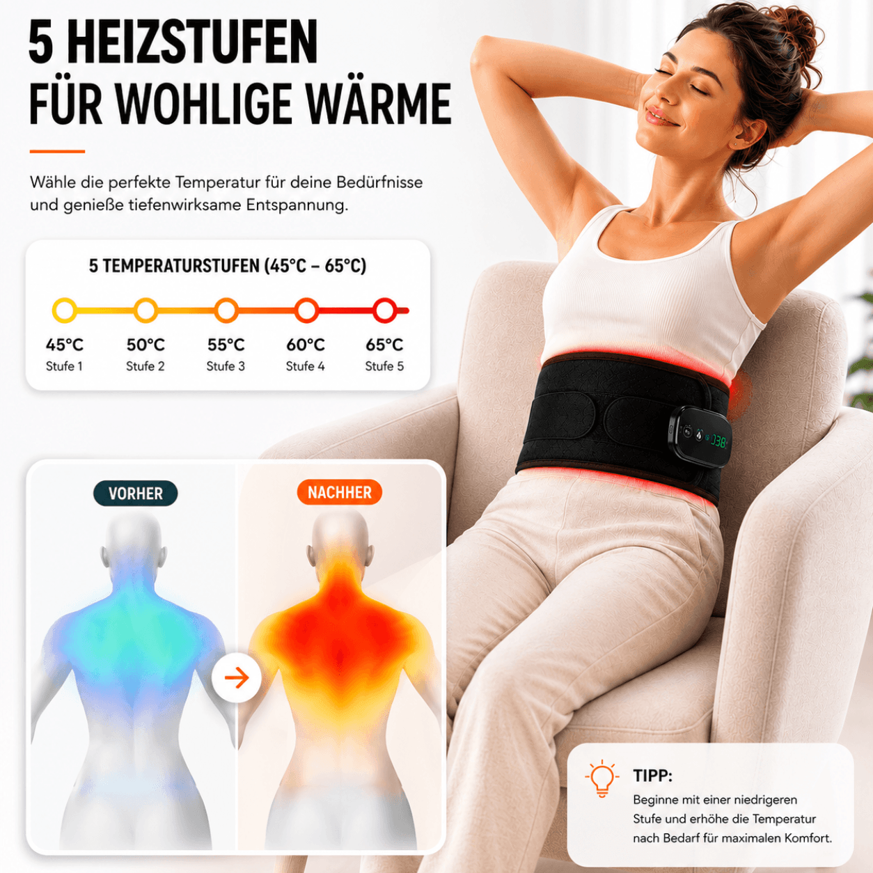 RelaxHeat Pro™ | Spürbare Wärme & Entspannung für deinen Rücken