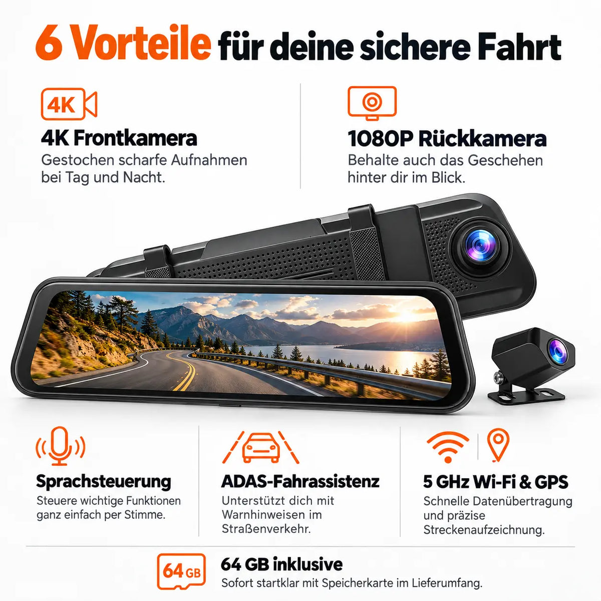 DriveView™ | 4K Dashcam mit Front- & Rückkamera